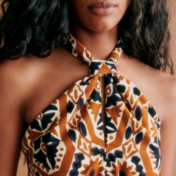 Sezane Jarred Yoana Cotton Halter Slit Print Midi Dress - Picture 12 of 15